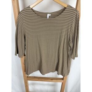 NWT Kleen Brown Cotton Blend 3/4 Sleeve Striped Top #0838 XLarge